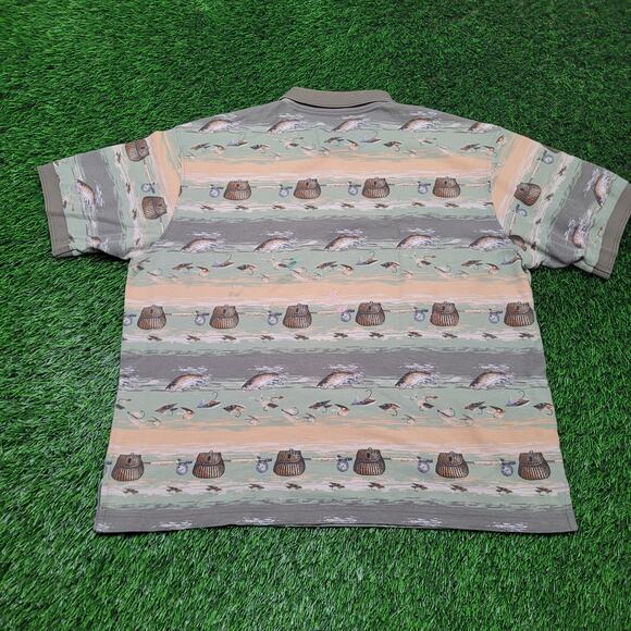 VTG 90s Cabelas Fishing AOP Polo Shirt Mens XXL (Tagged XL) Boxy Fit - Picture 5 of 8